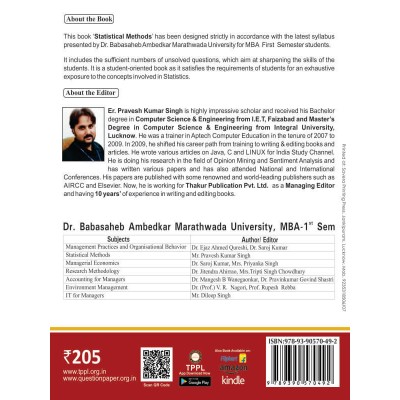 Statistical Methods Book for MBA 1st Semester BAMU