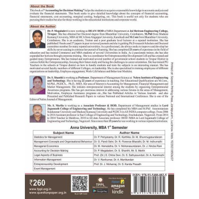 Accounting for Decision Making MBA 1 Semester Anna University Back Cover Page