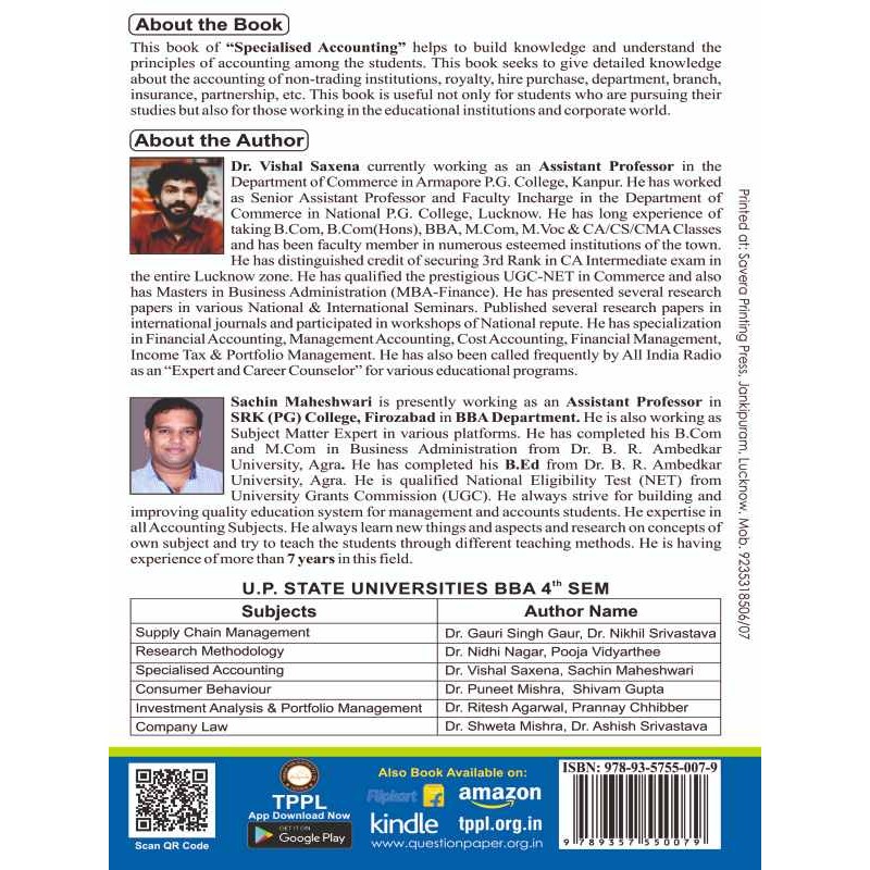 Specialised Accounting UP BBA Fourth Semester book by Thakur