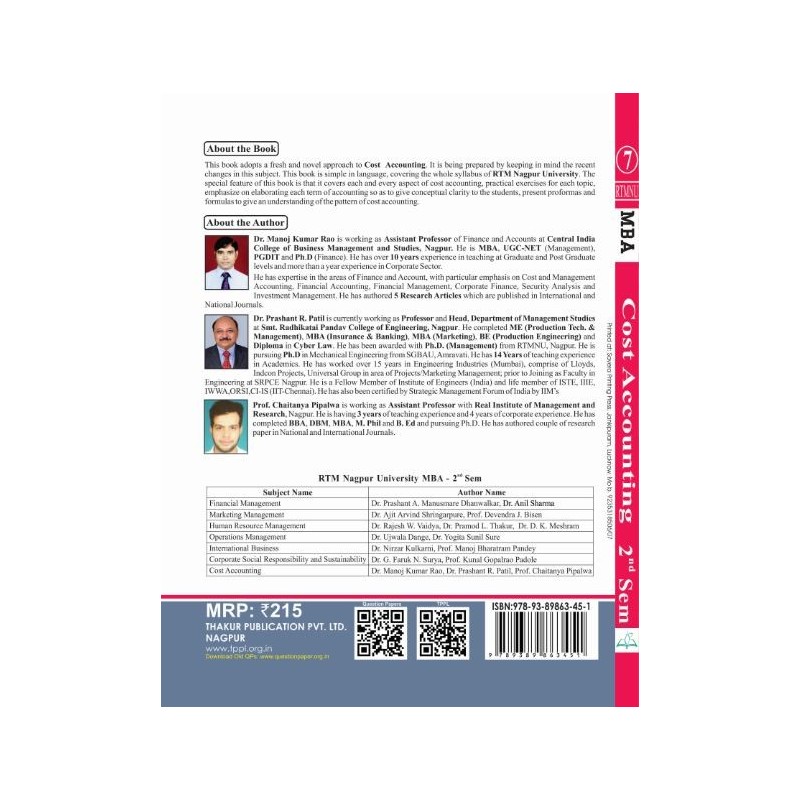 Cost Accounting Book for MBA 2nd Semester RTMNU
